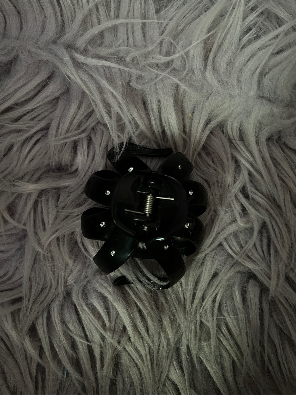 Black Floral Hair Clip with Rhinestone Accents